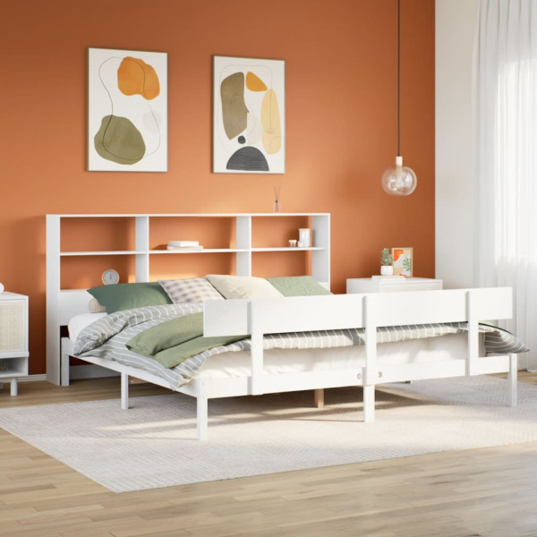 Cama con estantería sin colchón madera maciza blanca 180x200 cm Cama con estantería sin colchón madera maciza blanca 180x200 cm D