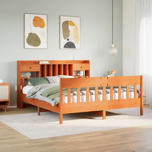Cama sin colchón madera maciza de pino marrón cera 180x200 cm Cama sin colchón madera maciza de pino marrón cera 180x200 cm D