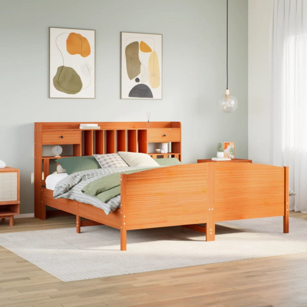 Cama con estantería sin colchón madera maciza marrón 180x200cm Cama con estantería sin colchón madera maciza marrón 180x200cm D