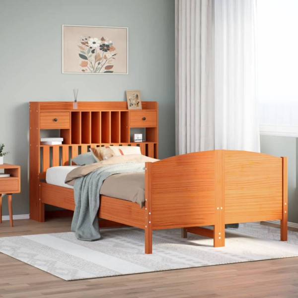 Cama con estantería sin colchón madera maciza marrón 120x190 cm Cama con estantería sin colchón madera maciza marrón 120x190 cm D
