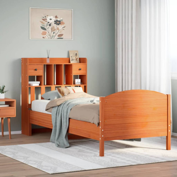 Cama con estantería sin colchón madera maciza marrón 75x190 cm D