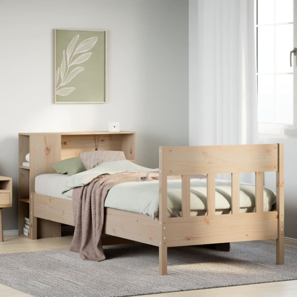Cama con estantería sin colchón madera maciza de pino 100x200cm Cama con estantería sin colchón madera maciza de pino 100x200cm D