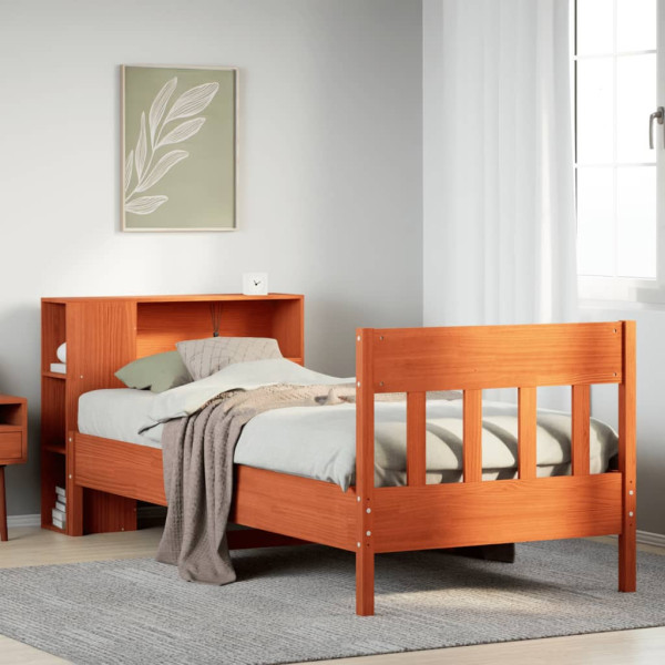 Cama con estantería sin colchón madera maciza marrón 90x190 cm Cama con estantería sin colchón madera maciza marrón 90x190 cm D