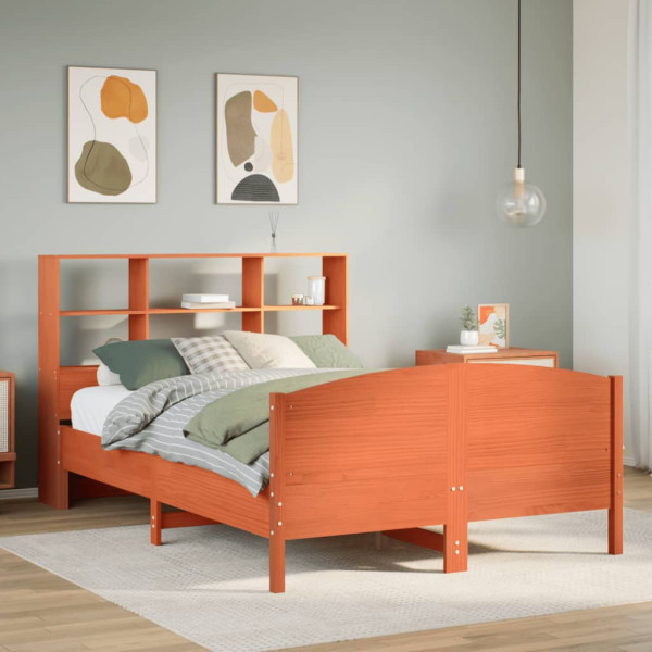Cama con estantería sin colchón madera maciza marrón 135x190cm Cama con estantería sin colchón madera maciza marrón 135x190cm D