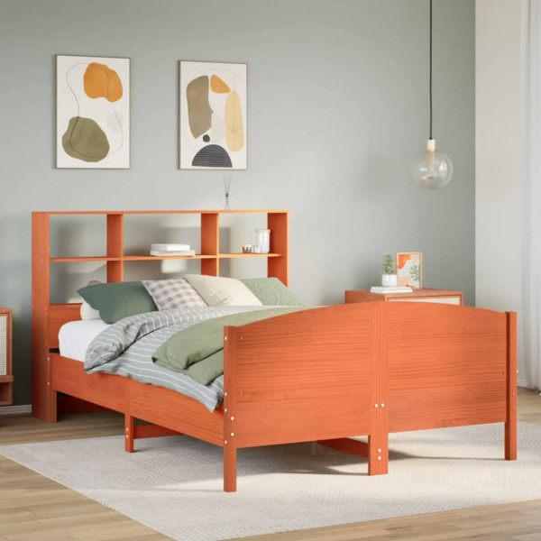 Cama con estantería sin colchón madera maciza marrón 150x200 cm Cama con estantería sin colchón madera maciza marrón 150x200 cm D