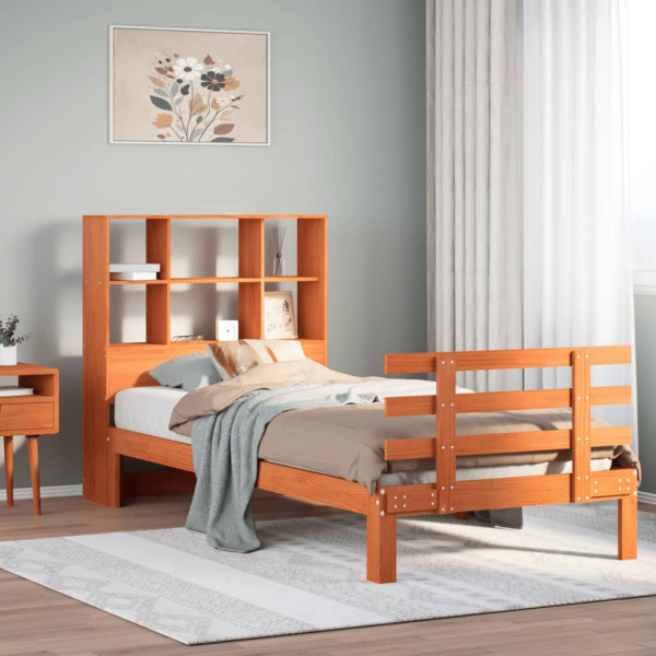 Cama con estantería sin colchón madera maciza marrón 75x190 cm Cama con estantería sin colchón madera maciza marrón 75x190 cm D