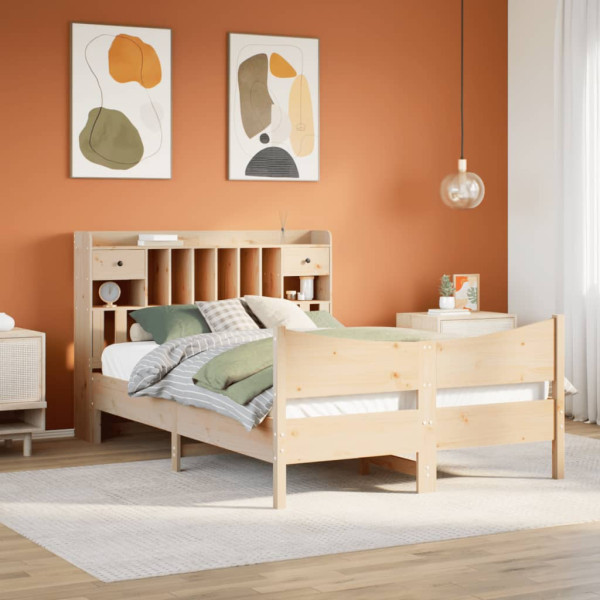 Estructura de cama sin colchón madera maciza de pino 140x190 cm Estructura de cama sin colchón madera maciza de pino 140x190 cm D
