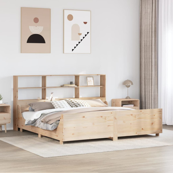 Cama con estantería sin colchón madera maciza 200x200 cm Cama con estantería sin colchón madera maciza 200x200 cm D