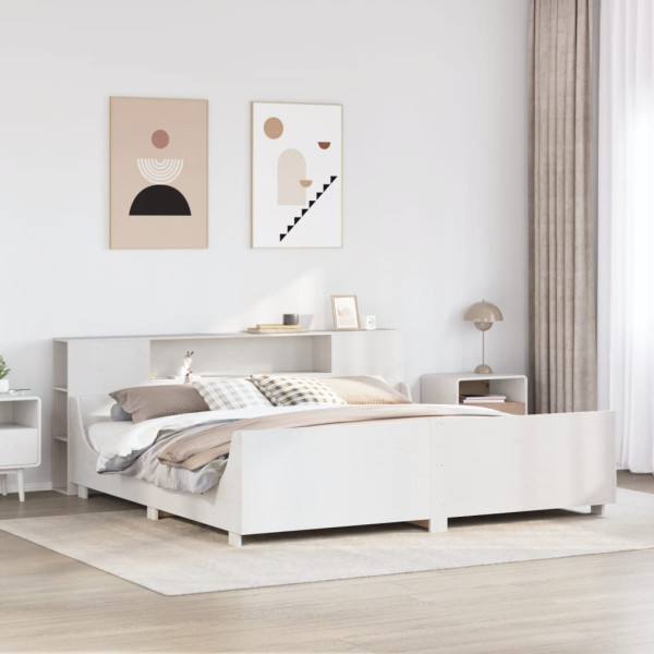 Estructura de cama sin colchón madera maciza blanca 200x200 cm Estructura de cama sin colchón madera maciza blanca 200x200 cm D