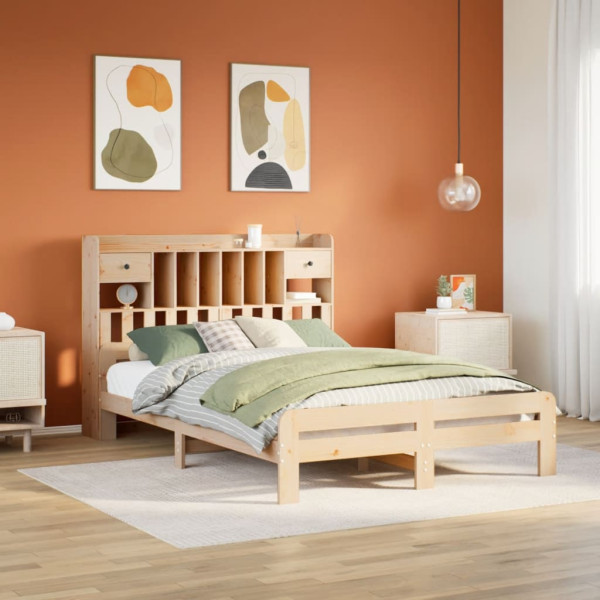 Cama con estantería sin colchón madera maciza de pino 140x200cm Cama con estantería sin colchón madera maciza de pino 140x200cm D
