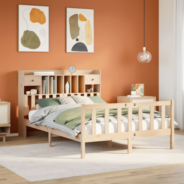 Cama con estantería sin colchón madera maciza de pino 150x200cm Cama con estantería sin colchón madera maciza de pino 150x200cm D