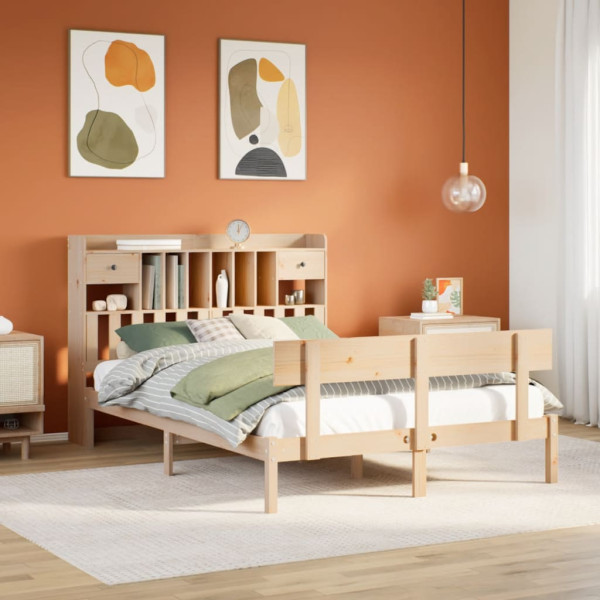 Cama con estantería sin colchón madera maciza de pino 150x200cm D