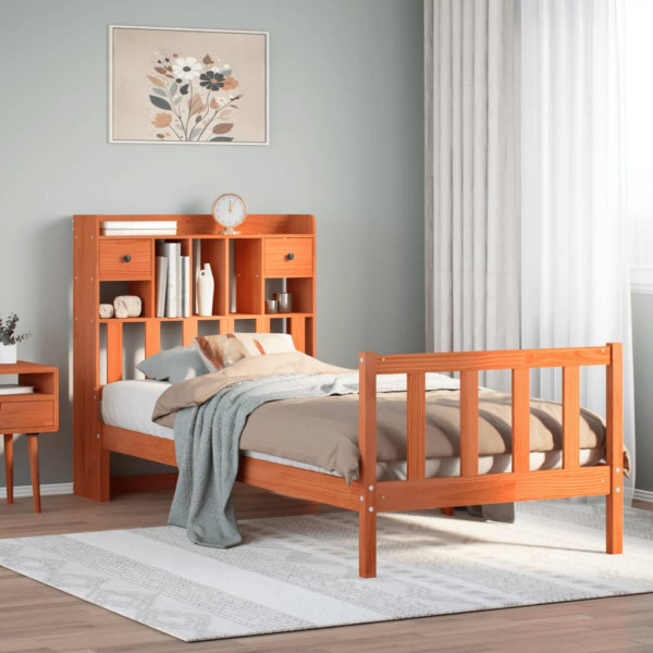 Sofá con estantería sin colchón madera maciza marrón 90x200 cm Sofá con estantería sin colchón madera maciza marrón 90x200 cm D