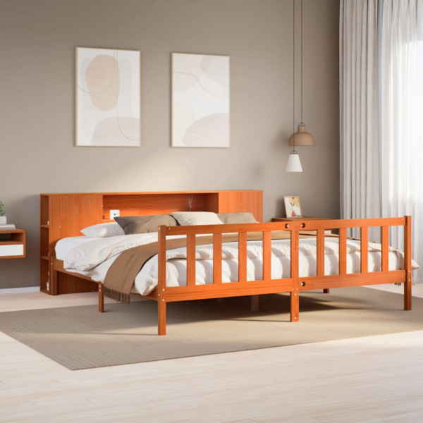 Cama con estantería sin colchón madera maciza marrón 200x200 cm Cama con estantería sin colchón madera maciza marrón 200x200 cm D