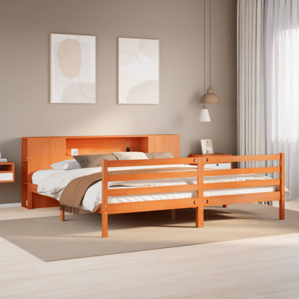 Cama con estantería sin colchón madera maciza marrón 180x200cm Cama con estantería sin colchón madera maciza marrón 180x200cm D
