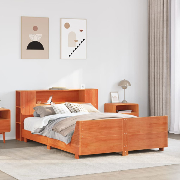 Cama sin colchón madera maciza de pino marrón cera 140x190 cm Cama sin colchón madera maciza de pino marrón cera 140x190 cm D