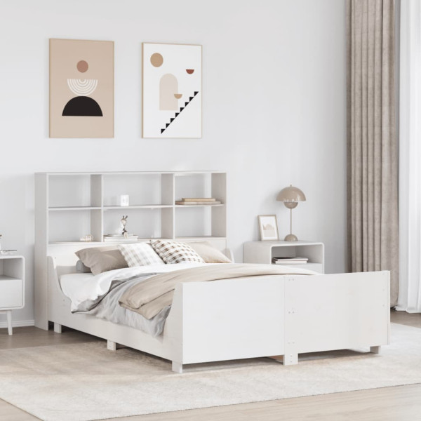 Cama con estantería sin colchón madera maciza blanca 150x200 cm D