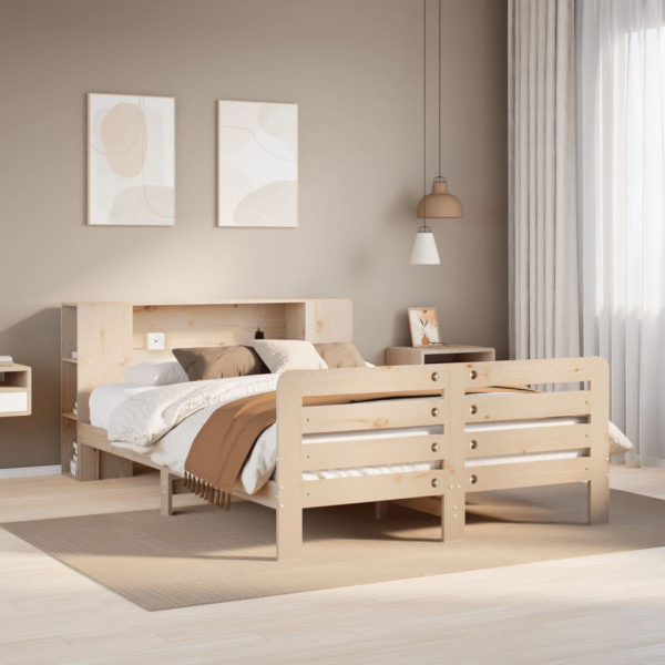 Estructura de cama sin colchón madera maciza de pino 140x190 cm Estructura de cama sin colchón madera maciza de pino 140x190 cm D