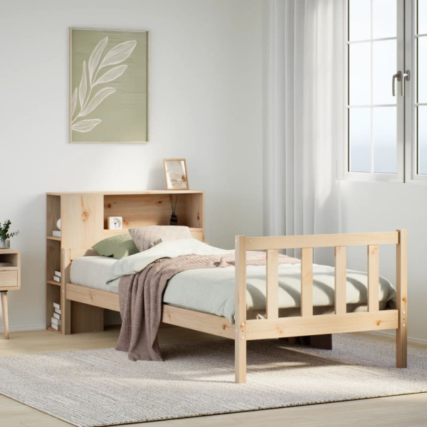 Cama con estantería sin colchón madera maciza de pino 100x200cm Cama con estantería sin colchón madera maciza de pino 100x200cm D