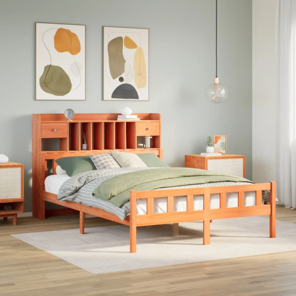Cama con estantería sin colchón madera maciza marrón 150x200 cm Cama con estantería sin colchón madera maciza marrón 150x200 cm D