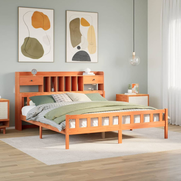 Cama con estantería sin colchón madera maciza marrón 180x200cm Cama con estantería sin colchón madera maciza marrón 180x200cm D