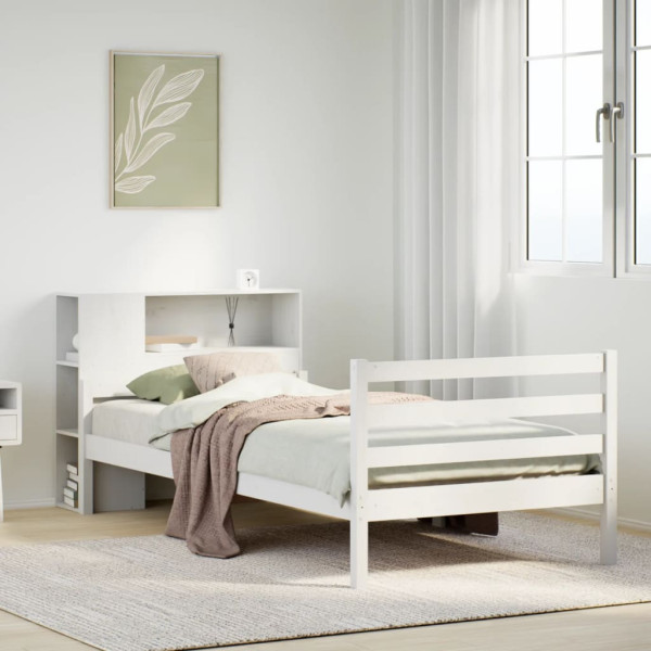 Cama con estantería sin colchón madera maciza blanca 100x200 cm Cama con estantería sin colchón madera maciza blanca 100x200 cm D