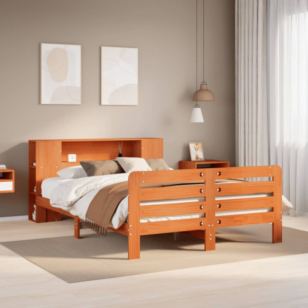 Cama sin colchón madera maciza de pino marrón cera 160x200 cm Cama sin colchón madera maciza de pino marrón cera 160x200 cm D