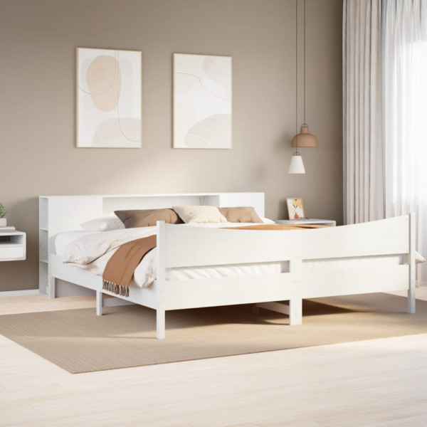 Cama sin colchón madera maciza de pino blanca 180x200 cm Cama sin colchón madera maciza de pino blanca 180x200 cm D