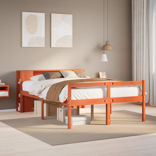 Cama con estantería sin colchón madera maciza marrón 150x200 cm Cama con estantería sin colchón madera maciza marrón 150x200 cm D