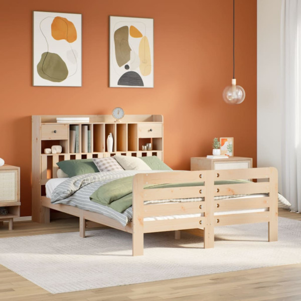 Cama con estantería sin colchón madera maciza de pino 140x200cm Cama con estantería sin colchón madera maciza de pino 140x200cm D