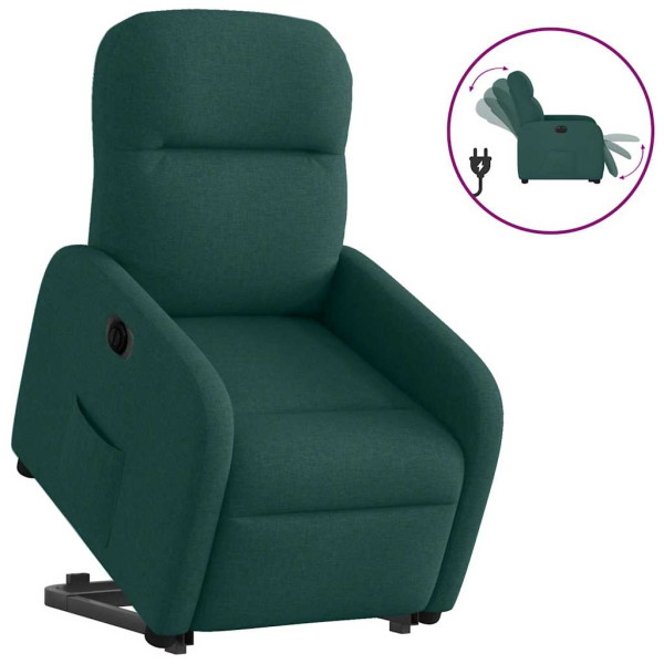 Sillón eléctrico reclinable elevable de tela verde oscuro D