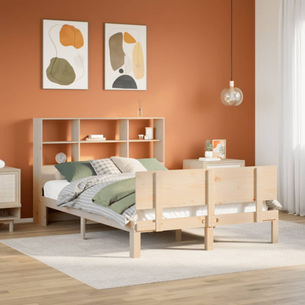 Cama con estantería sin colchón madera maciza de pino 150x200cm Cama con estantería sin colchón madera maciza de pino 150x200cm D