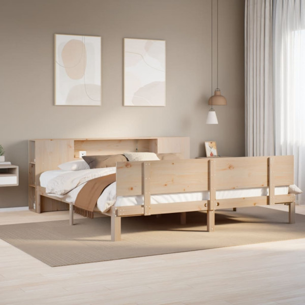 Cama con estantería sin colchón madera maciza de pino 200x200cm Cama con estantería sin colchón madera maciza de pino 200x200cm D