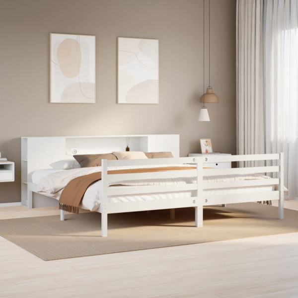 Cama con estantería sin colchón madera maciza blanca 200x200 cm Cama con estantería sin colchón madera maciza blanca 200x200 cm D