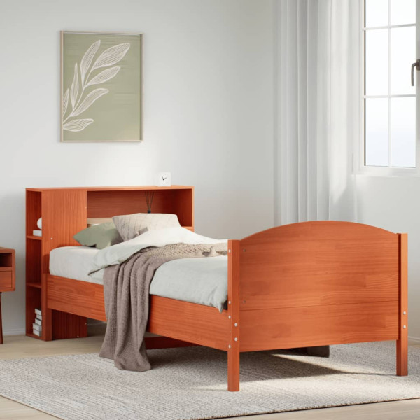 Cama con estantería sin colchón madera maciza marrón 75x190 cm Cama con estantería sin colchón madera maciza marrón 75x190 cm D