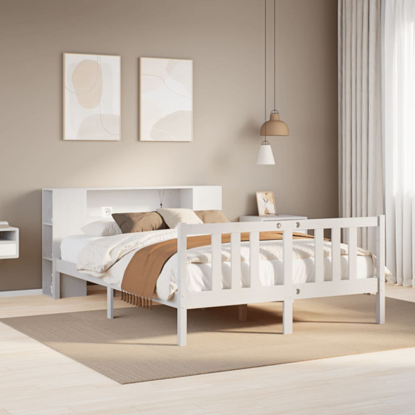 Cama con estantería sin colchón madera maciza blanca 140x200 cm Cama con estantería sin colchón madera maciza blanca 140x200 cm D