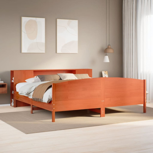 Cama con estantería sin colchón madera maciza marrón 180x200cm Cama con estantería sin colchón madera maciza marrón 180x200cm D