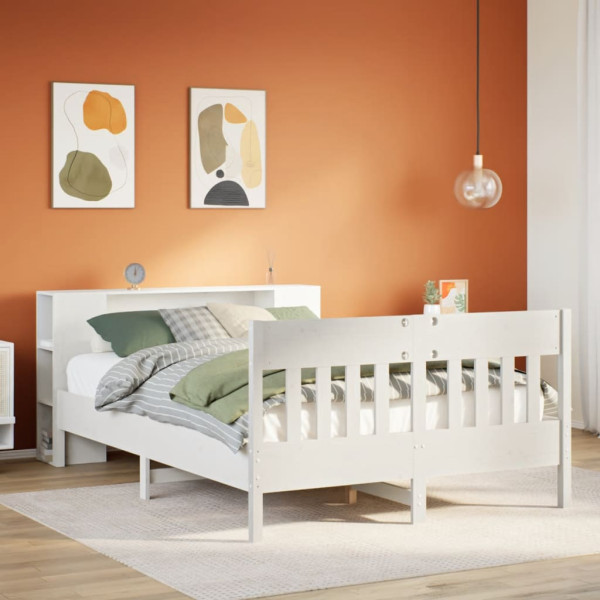 Cama con estantería sin colchón madera maciza blanca 140x190 cm Cama con estantería sin colchón madera maciza blanca 140x190 cm D