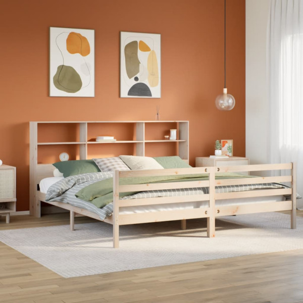 Cama con estantería sin colchón madera maciza de pino 200x200cm Cama con estantería sin colchón madera maciza de pino 200x200cm D