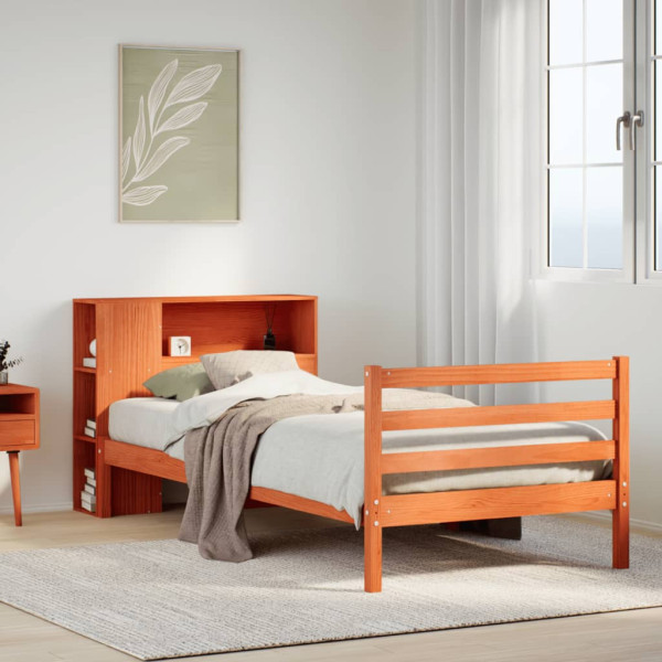 Cama con estantería sin colchón madera maciza marrón 90x190 cm Cama con estantería sin colchón madera maciza marrón 90x190 cm D