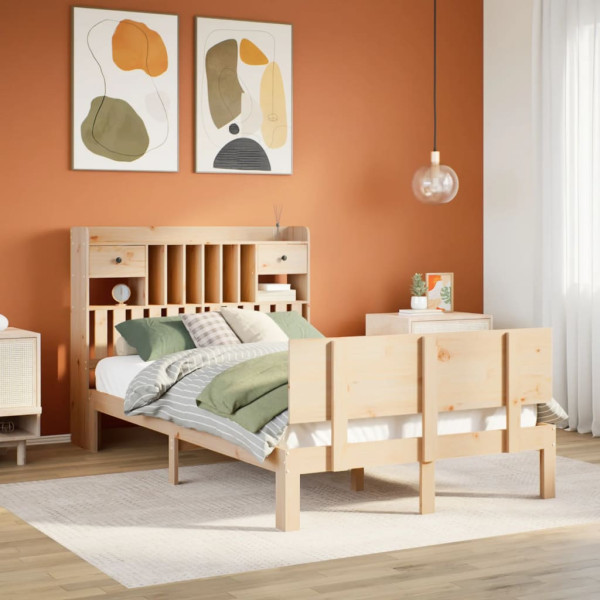 Cama con estantería sin colchón madera maciza de pino 135x190cm Cama con estantería sin colchón madera maciza de pino 135x190cm D