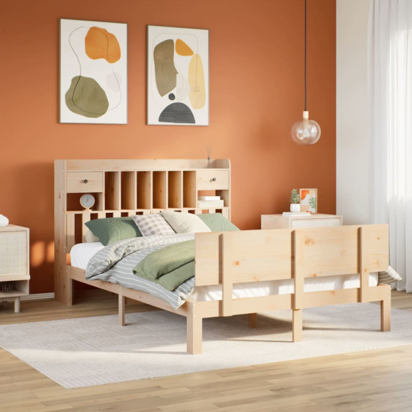 Cama con estantería sin colchón madera maciza de pino 150x200cm Cama con estantería sin colchón madera maciza de pino 150x200cm D