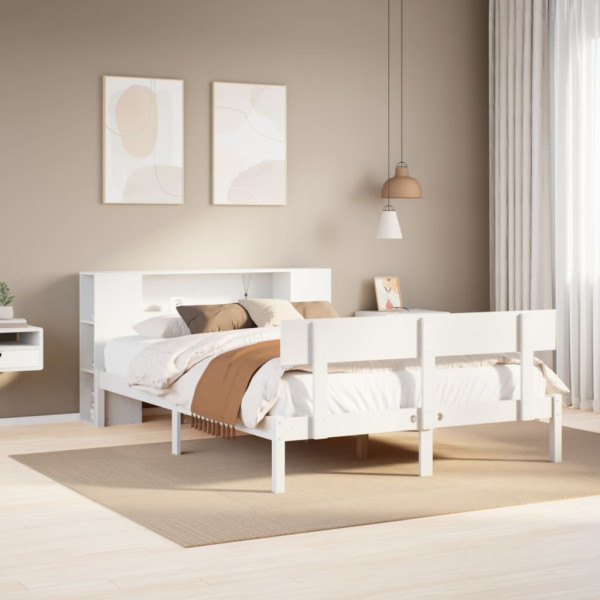 Cama con estantería sin colchón madera maciza blanca 140x190 cm Cama con estantería sin colchón madera maciza blanca 140x190 cm D