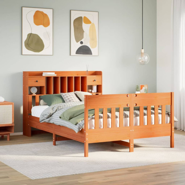 Cama sin colchón madera maciza pino marrón cera 150x200 cm Cama sin colchón madera maciza pino marrón cera 150x200 cm D