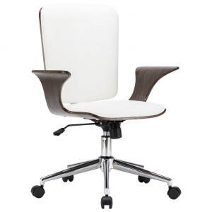 Cadeira de escritório giratória de couro sintético de madeira curva branca D
