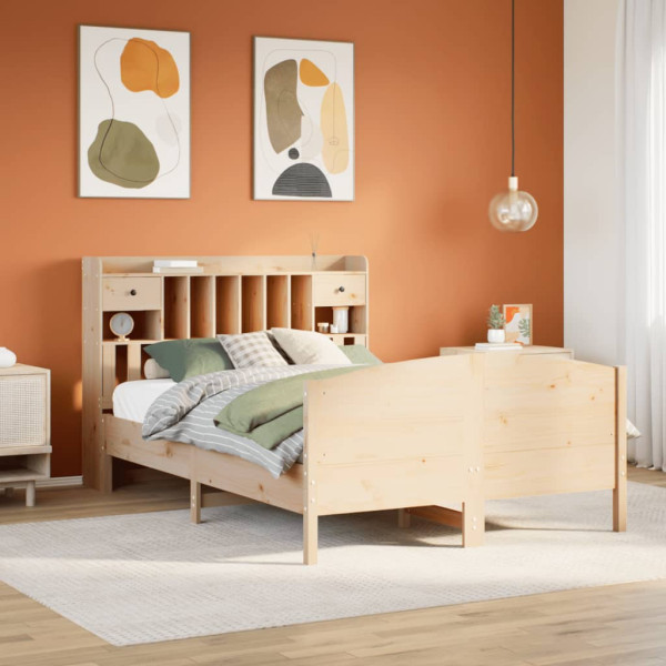 Cama con estantería sin colchón madera maciza de pino 150x200cm Cama con estantería sin colchón madera maciza de pino 150x200cm D