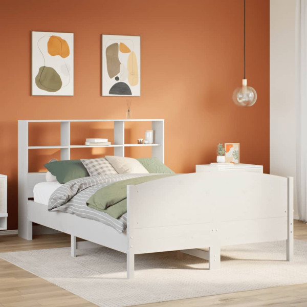 Cama con estantería sin colchón madera maciza blanca 150x200 cm Cama con estantería sin colchón madera maciza blanca 150x200 cm D