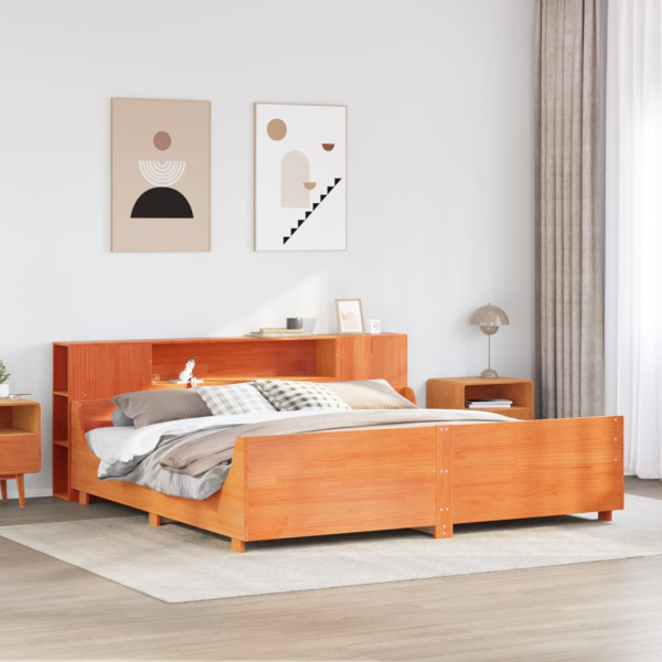 Cama sin colchón madera maciza de pino marrón cera 200x200 cm D