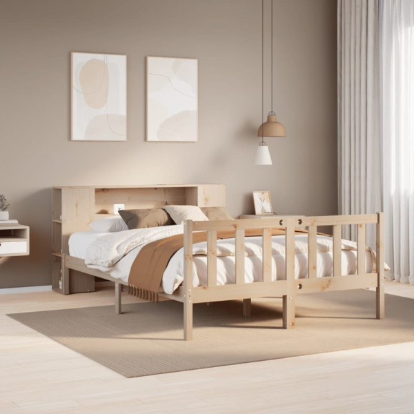 Cama con estantería sin colchón madera maciza de pino 140x200cm Cama con estantería sin colchón madera maciza de pino 140x200cm D