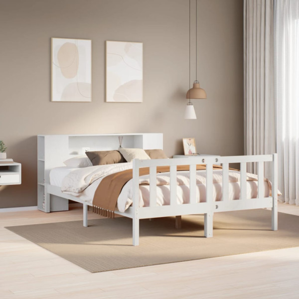 Cama con estantería sin colchón madera maciza blanca 150x200 cm Cama con estantería sin colchón madera maciza blanca 150x200 cm D